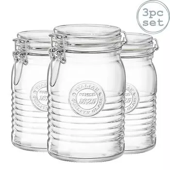 Bormioli Rocco Officina 1825 Стеклянная банка для хранения с герметичной крышкой, 1 литр, 3 шт. в упаковке, белый