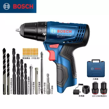 Дрель аккумуляторная Bosch GSR 120-Li + насадки, два аккумулятора 2.0Ah, зарядное устройство
