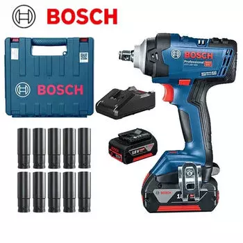 Гайковерт Bosch GDS 18V-400 + два аккумулятора, зарядное устройство, насадки