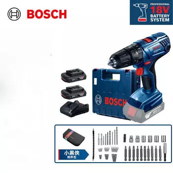 Дрель электрическая Bosch GSB 180-Li + набор насадок в кейсе, два аккумулятора, зарядное устройство