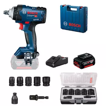 Гайковерт Bosch GDS 18V-400 + набор из 7 предметов, аккумулятор 4.0Ah, зарядное устройство