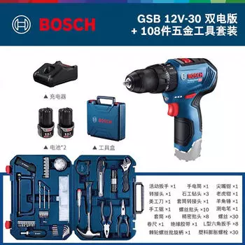 Дрель электрическая Bosch GSB 12V-30 + набор инструментов, 108 предметов