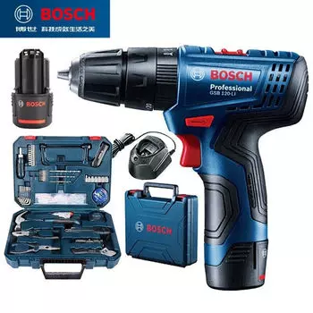 Шуруповерт Bosch GSB120-Li + аккумулятор, зарядное устройство, набор инструментов