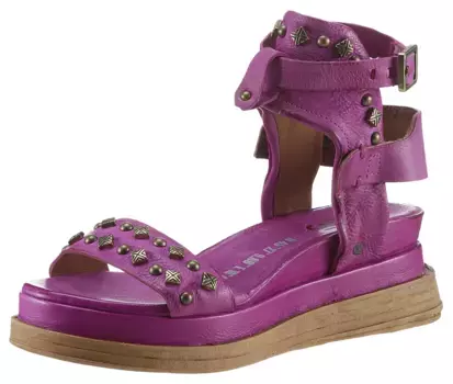 Босоножки A.S.98 "TOMADO", летние туфли, босоножки, танкетка, декорированные крутыми заклепками, фуксия