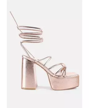 Босоножки Anvil на блочном каблуке с эффектом металлик и шнуровкой London Rag, золото