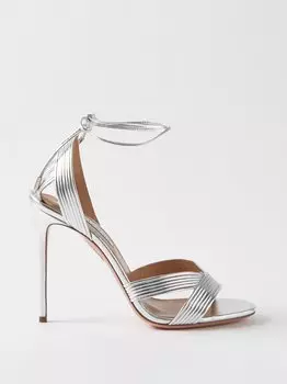 Босоножки ari 105 из кожи металлик Aquazzura, серебряный