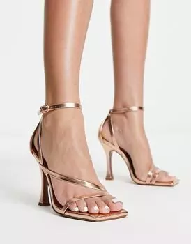 Босоножки асимметричного кроя на высоком каблуке ASOS DESIGN Nelly из розового золота