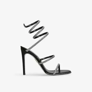 Босоножки атласные Rene Caovilla Cleo 105 на каблуке, черный / серебряный