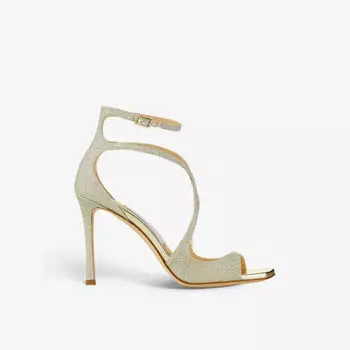 Босоножки Azia 95 на каблуке с ремешками и блестками Jimmy Choo, цвет platinum ice