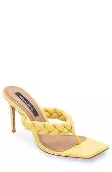 БОСОНОЖКИ BELLA TUSCANY ИЗ ЖЕЛТОЙ КОЖИ С ПЛЕТЕНЫМ КАБЛУКОМ BCBGMAXAZRIA