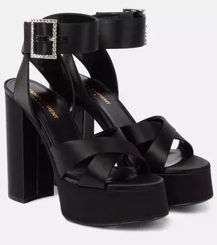 Босоножки bianca на платформе из атласного крепа Saint Laurent, черный