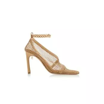 Босоножки Bottega Veneta с сетчатой отделкой и цепочкой, бежевый/золотой