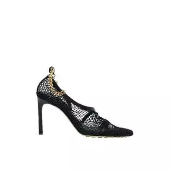 Босоножки Bottega Veneta с сетчатой отделкой и цепочкой, черный/золотой
