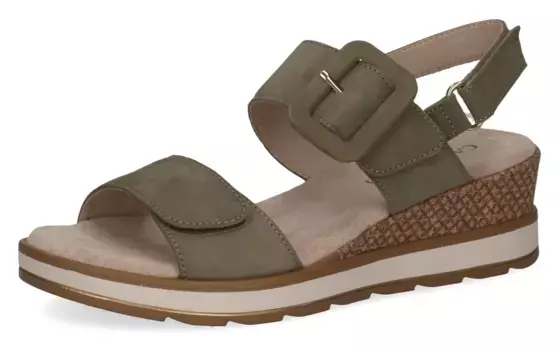 Босоножки Caprice на танкетке, летняя обувь, босоножки, танкетка, с дополнительной застежкой-липучкой, оливковый