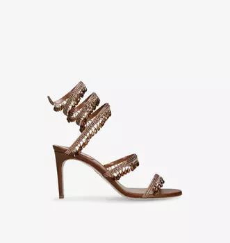 Босоножки Chandelier ii 80 из кожи на каблуке, украшенные драгоценными камнями Rene Caovilla, коричневый