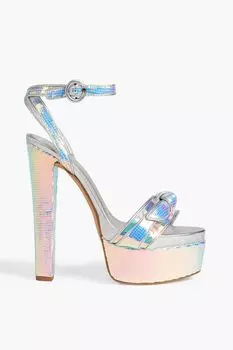 Босоножки Clarita 160 на платформе из переливающейся кожи с бантом ALEXANDRE BIRMAN, серебряный