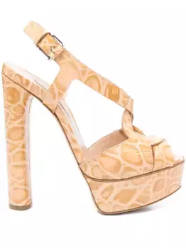 Босоножки Flora Jurassic 140 с тиснением под кожу крокодила Casadei, нейтральный