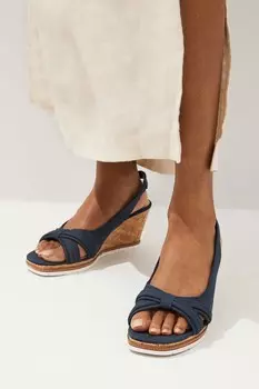 Босоножки Forever Comfort на пробковой танкетке с бантом Next, синий