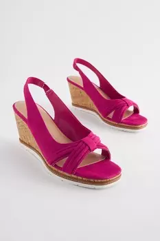 Босоножки Forever Comfort на пробковой танкетке с бантом Next, розовый
