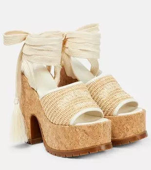 Босоножки Gal Wedge 130 на платформе из рафии Jimmy Choo, нейтральный