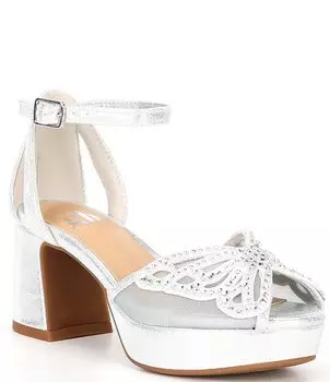 Босоножки GB на платформе с блестящими стразами и бабочкой для девочек (для малышей), серебро