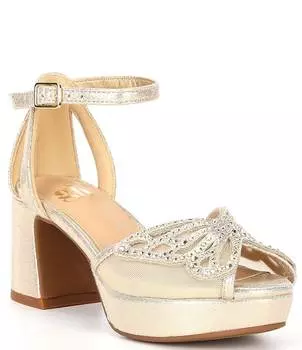 Босоножки GB на платформе с блестящими стразами и бабочкой для девочек (для малышей), золотой