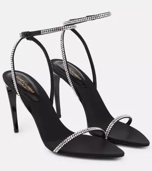 Босоножки Georgia 90 с кристаллами Saint Laurent, черный