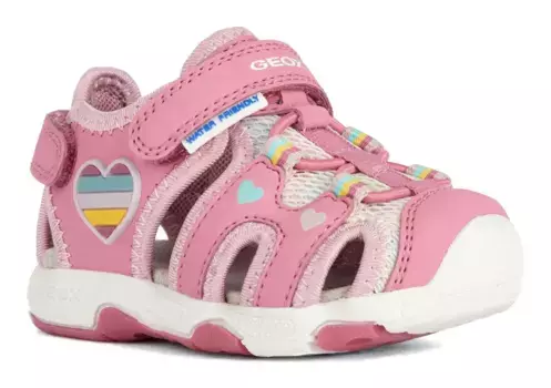 Босоножки Geox "B SANDAL MULTY GIRL", летняя обувь, туфли на липучке, сандалии, с сердцем в радужных тонах, фуксия