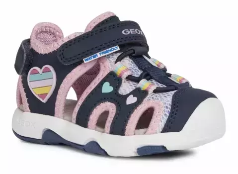 Босоножки Geox "B SANDAL MULTY GIRL", летняя обувь, туфли на липучке, сандалии, с сердцем в радужных тонах, цвет Navy-Multi