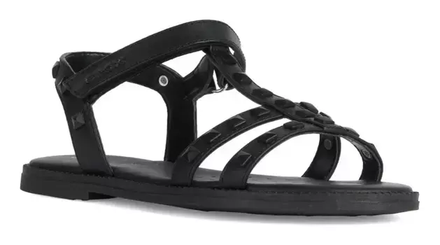 Босоножки Geox "J SANDAL KARLY GIRL", летняя обувь, туфли на липучке, сандалии, с цветочной аппликацией, черный