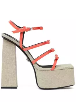 Босоножки Gianni Ribbon 150 на платформе VERSACE, оранжевый
