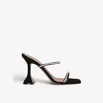 Босоножки Gilda на каблуке из металлизированной кожи, украшенные кристаллами Amina Muaddi, черный