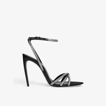 Босоножки Gippy 105 на каблуке из кожи, украшенные кристаллами Saint Laurent, черный
