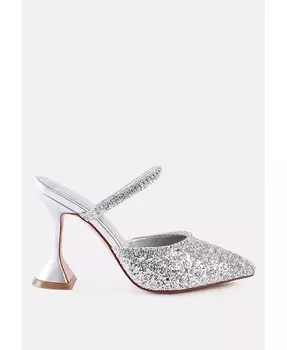 Босоножки Iris на каблуке с блестками и стразами London Rag, серебро