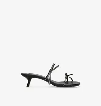 Босоножки из кожи на каблуке с бантом и декором в виде лепестков Loewe, черный