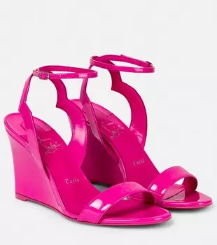 Босоножки из лакированной кожи на танкетке Christian Louboutin, розовый