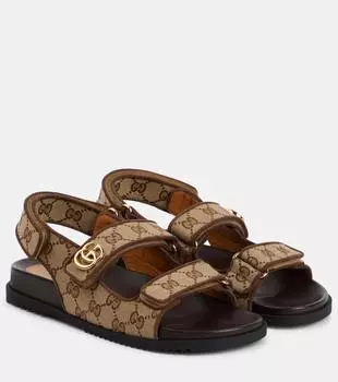 Босоножки из парусины double g Gucci, бежевый