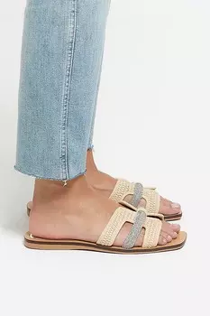 Босоножки из рафии с вырезами River Island, бежевый