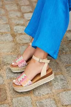 Босоножки из рафии Sahara для широкой ноги вдохновленные эспадрильями Linzi, бежевый