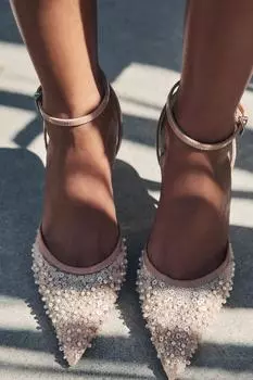 Босоножки из сетчатой ткани со стразами ZARA, бежевый