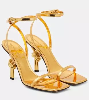 Босоножки из зеркальной кожи с узлом Bottega Veneta, золото