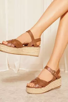 Босоножки-Эспадрилья на танкетке из тканого материала состоящего из двух частей на плоской платформе Friends Like These, коричневый