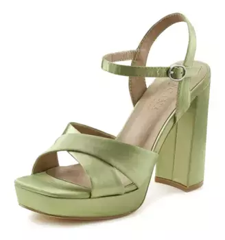 Босоножки LASCANA с ремешками, босоножки на высоком каблуке с платформой и блочным каблуком, атласный вид VEGAN, зеленый