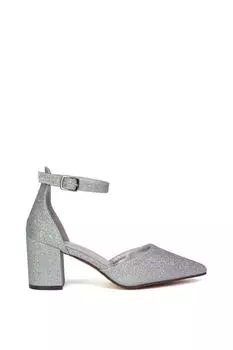 Босоножки-лодочки 'Bronte' с острым носком и ремешками на среднем каблуке XY London, серебро