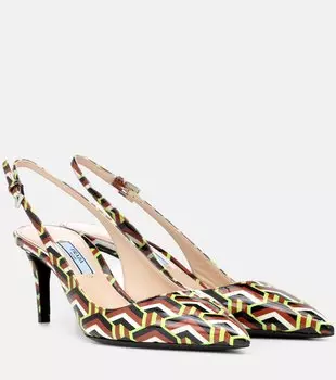 Босоножки-лодочки на ремешке из натуральной кожи с открытой пяткой Prada, Pistachio