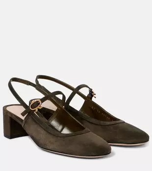 Босоножки-лодочки на ремешке с отделкой из кожи и замши Gianvito Rossi, Dark Olive