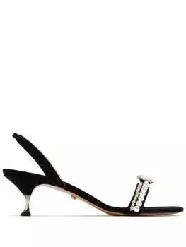 Босоножки MACH & MACH, 55 мм, черные, украшенные кристаллами