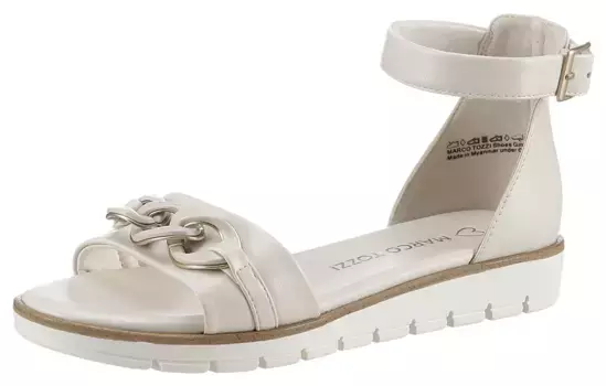 Босоножки MARCO TOZZI с ремешками, летние туфли, босоножки, танкетка, с декоративной цепочкой тон в тон, кремовый