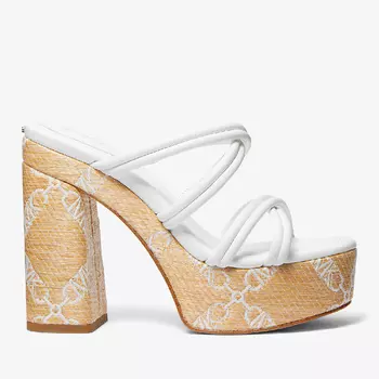 Босоножки Michael Michael Kors Corrine Empire Logo Jacquard Straw Platform, бежевый/белый