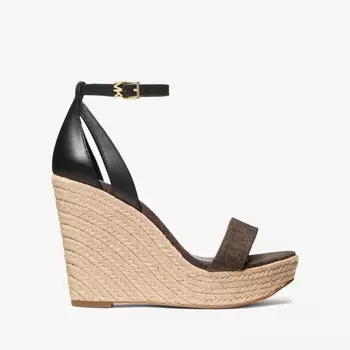 Босоножки Michael Michael Kors Kimberly Logo and Leather Wedge, черный/коричневый